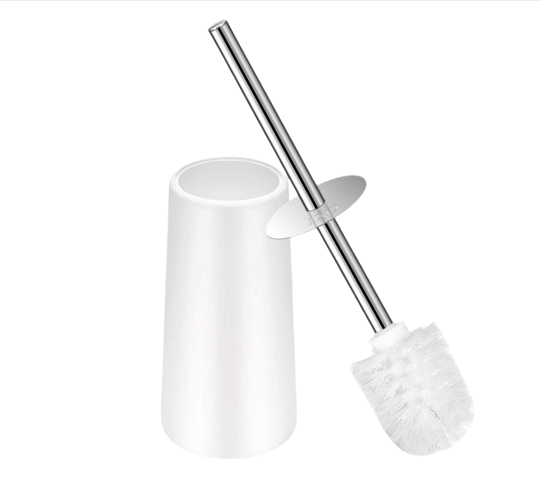 Szczotka do WC i uchwyt, szczotka do WC z długim uchwytem ze stali nierdzewnej 304 (biała) 21,5x10,5 cm