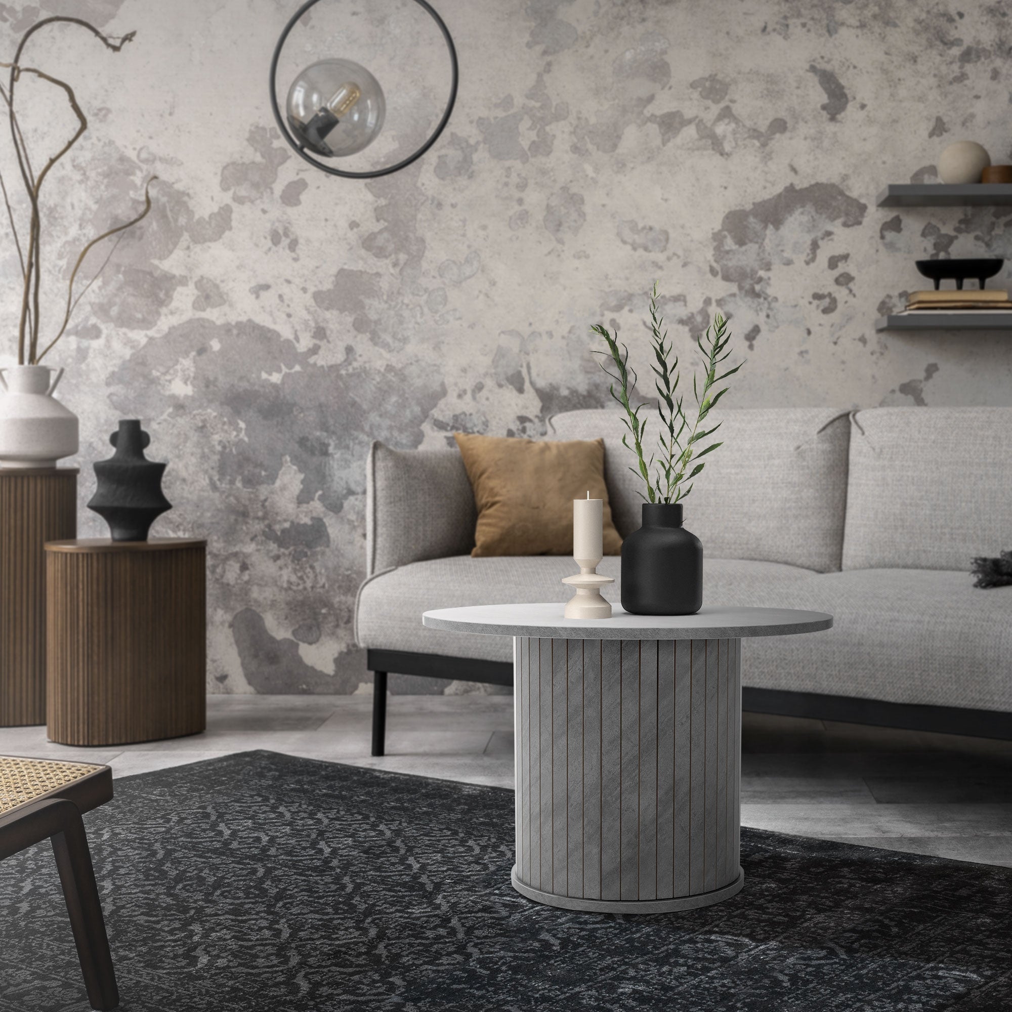 ML-Design okrągły stolik kawowy Ø60x50 cm szary betonowy wygląd nowoczesny stolik do salonu z podwyższanym blatem elegancki stolik pomocniczy - 7