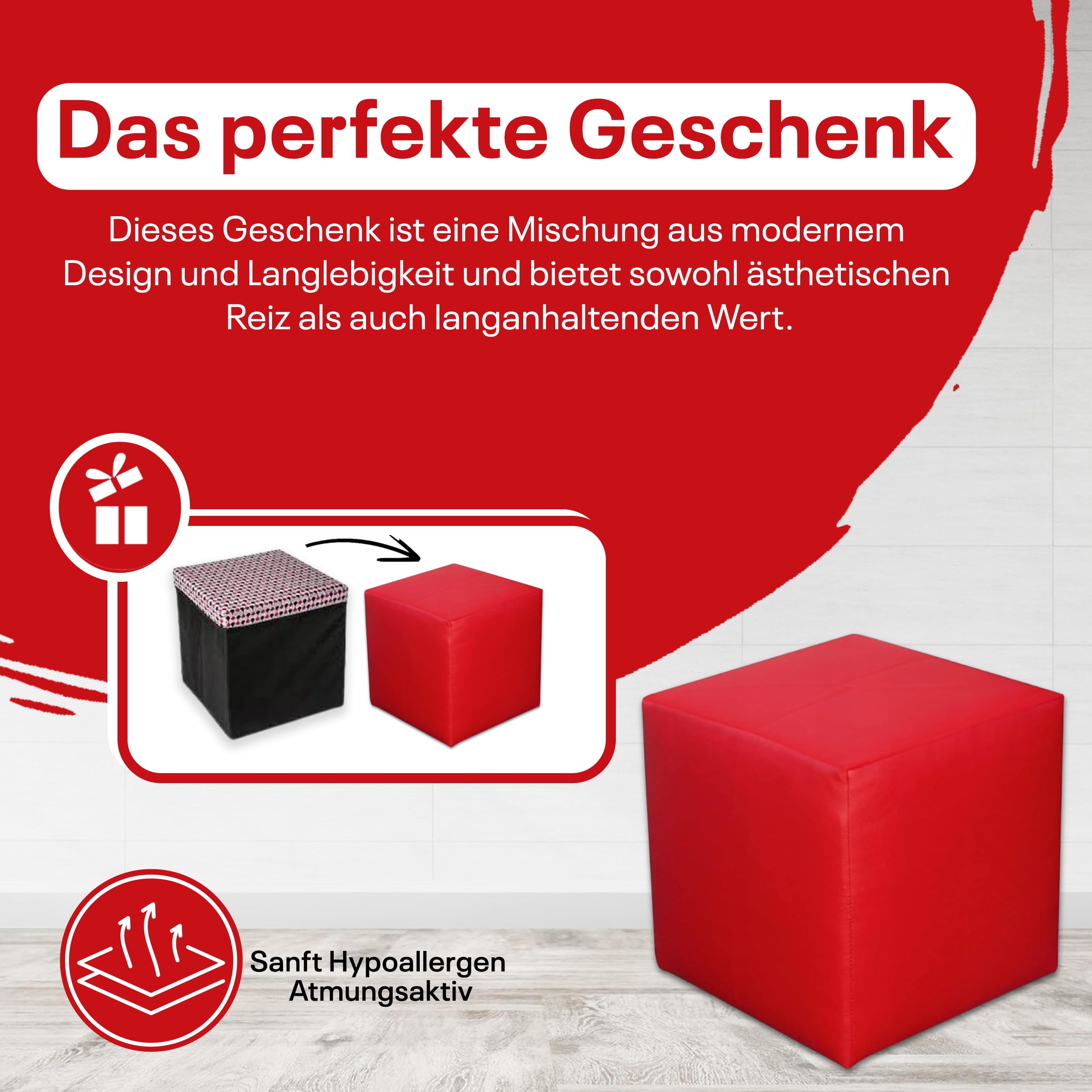Sitzwürfel / Siège Pouf - Rouge, 40X40X40 Cm, Assise Rembourrée En Simili Cuir, Confortable Pour Salon, Chambre Ou Bureau - 6