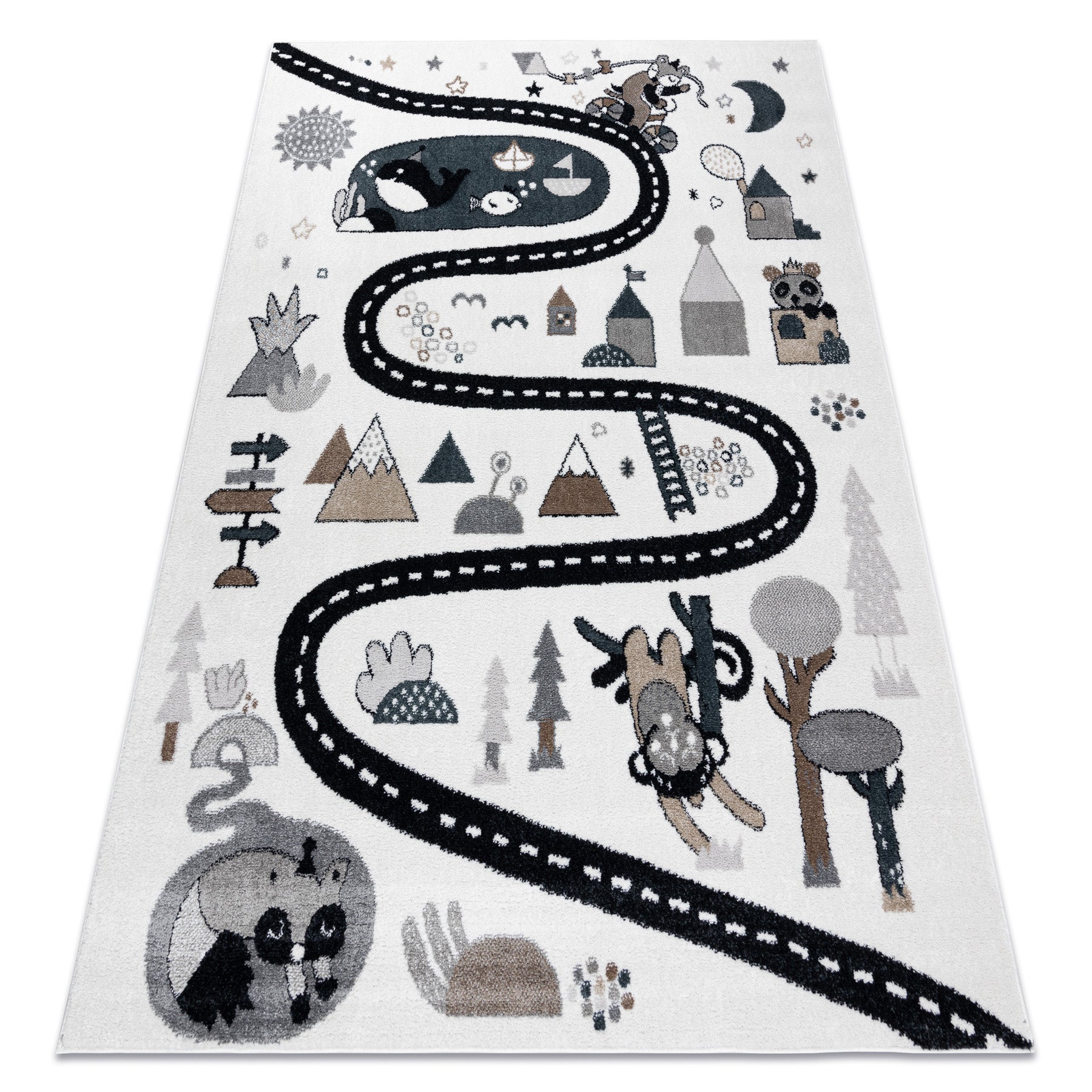 Dywan FUN Route dla dzieci, ulica, zwierzęta krem 140x190 cm