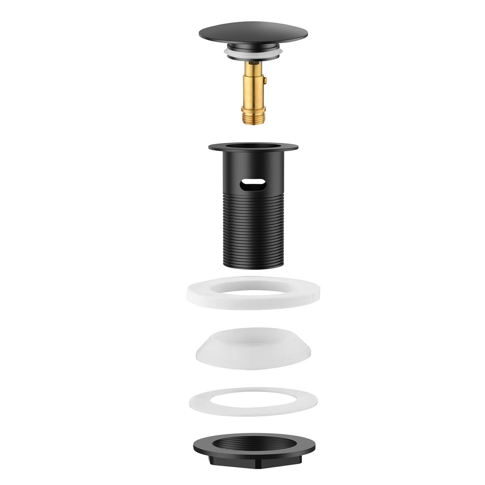 4PCS Ralo de lavatório AuraLum Max, ralo pop-up com transbordamento automático universal, preto, para lavatório de casa de banho, modelo UE - 5