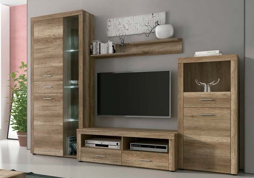 Mueble de Comedor, Mueble Salón, Acabado en Color Cañón, Medidas: 296 cm (Ancho) x 212 cm (Alto) x 41,4 cm (Fondo)