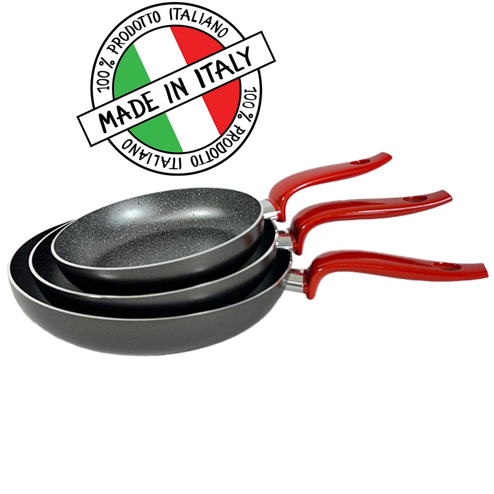 GRÄWE Set di 3 padelle, 20 cm, 24 cm, 28 cm, adatto a induzione, incl. spatola, manici in plastica antiscivolo effetto legno, nuovo rivestimento privo di PFAS e PFOA GRÄWE Set di 3 padelle, 20 cm, 24 cm, 28 cm, adatto a induzione, incl. spatola, manici in plastica antiscivolo effetto legno, nuovo rivestimento privo di PFAS e PFOA