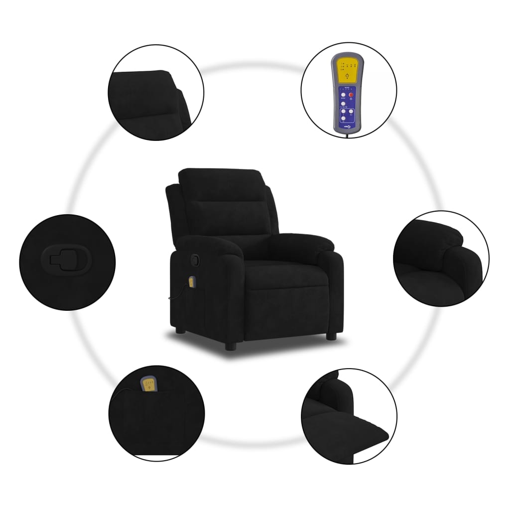 Fauteuil de Salon，Chaise，Fauteuil de massage inclinable noir velours - 6