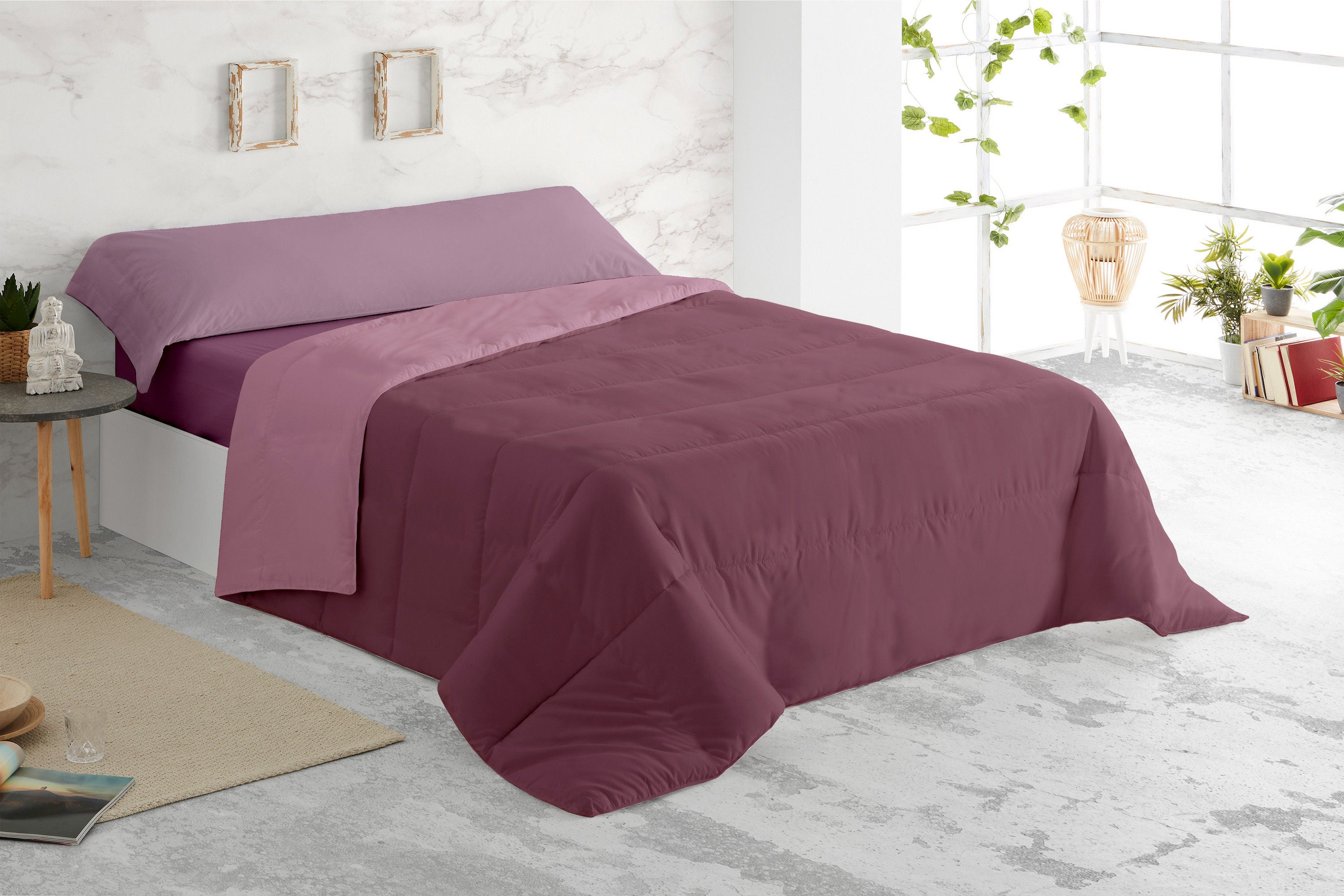 Edredón relleno nórdico bicolor 280x260 cm rosa oscuro/rosa claro. cama 180 cm