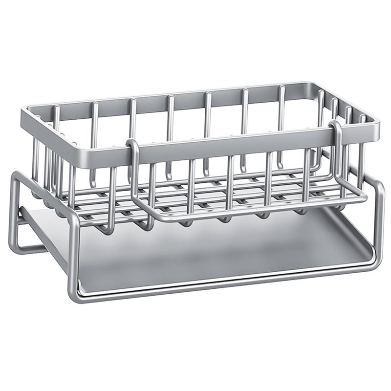 Ociekacz do zlewu kuchennego, półka na ręczniki, uchwyt na gąbkę z drążkiem na ręczniki, odpowiedni do kuchni i łazienki (srebrny)