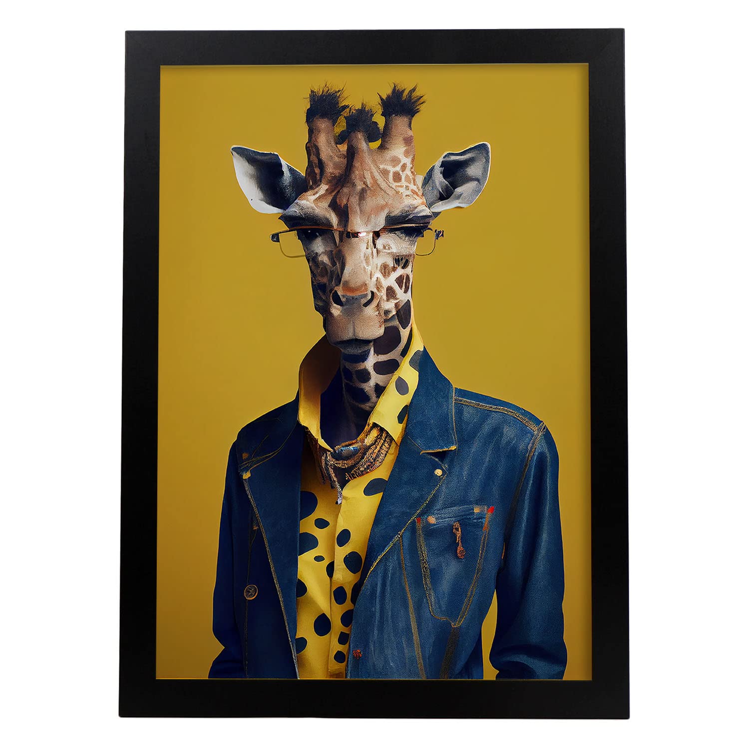 Nacnic poster de jirafa en estilo de fotografía a todo color divertidas ilustraciones realistas de animales con ropa humana a3 marco negro