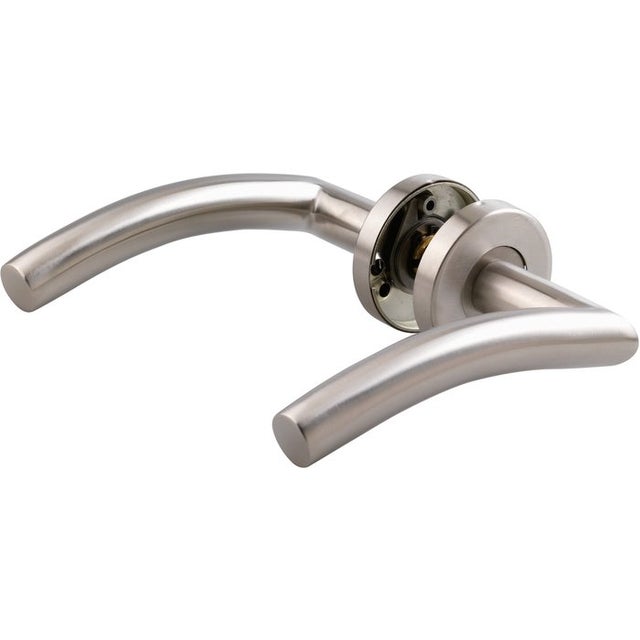 Poignée de porte sur rosace inox satinée - Bec de cane - Linox 494 - Vachette