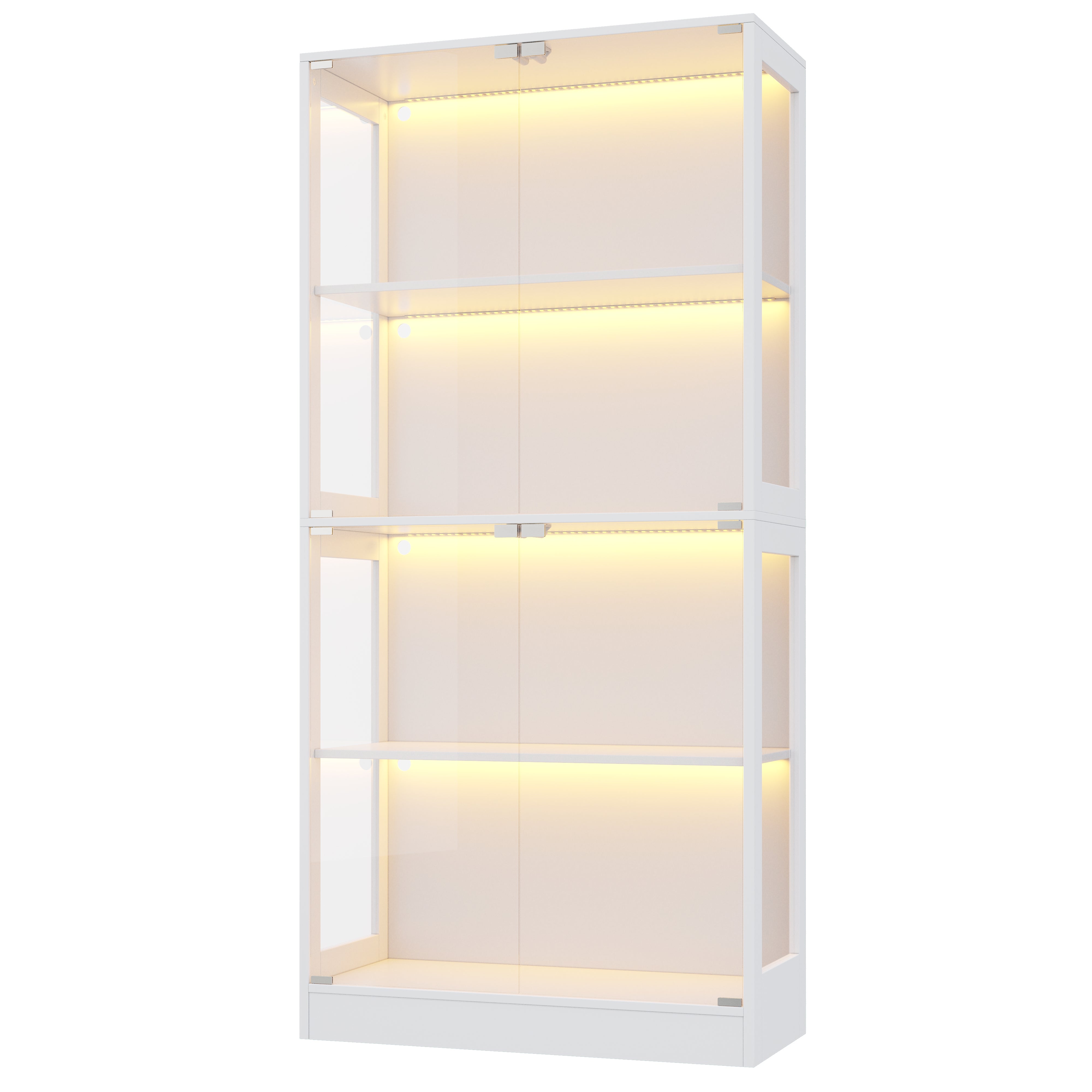 Witryna z 4 drzwiami - 80 x 35 x 170 cm - Płyta MDF i szkło - Uchwyty metalowe - Oświetlenie LED sterowane za pomocą aplikacji - Biały - 9