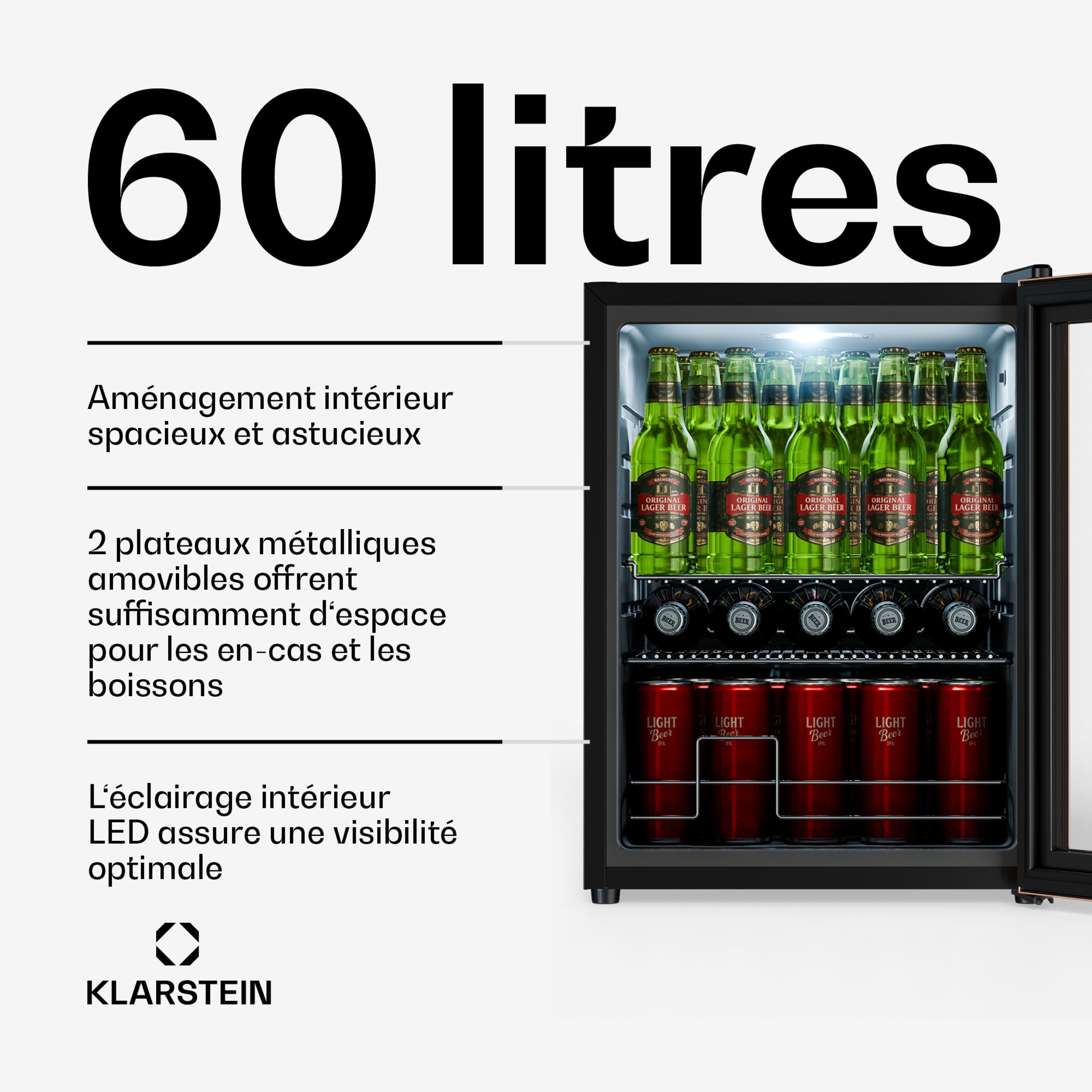 KLARSTEIN Beersafe réfrigérateur à boissons avec porte vitrée | 64 x 48 cm | 60 litres | 85 W | Cuivre/Noir Noir - 2