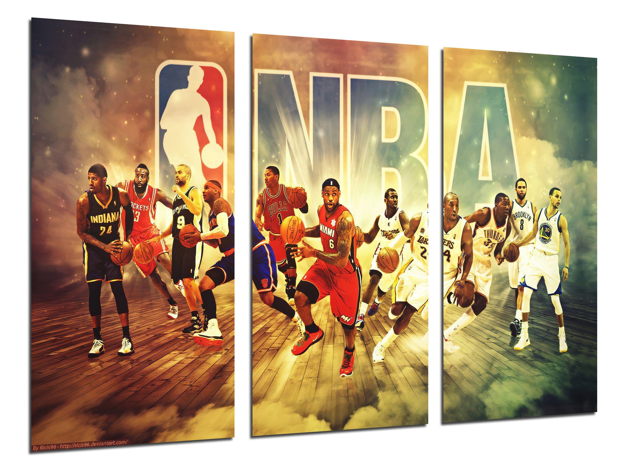Set cuadros baloncesto, nba, deportes, pintura, jugadores estrellas, , impresión digital sobre madera