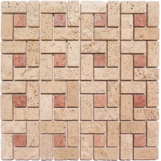 Mosaïque sol/mur en travertin Spiral beige & persiano - Vendu par filet de 30,5 x 30,5 cm - C-NEGOCE
