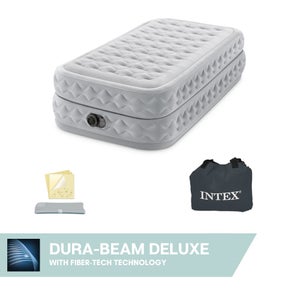 Intex Dura-Beam Plus Materasso Gonfiabile Matrimoniale Con Pompa Elettrica Integrata – Fiber-Tech, 152x203x42 Cm, Blu E Nero