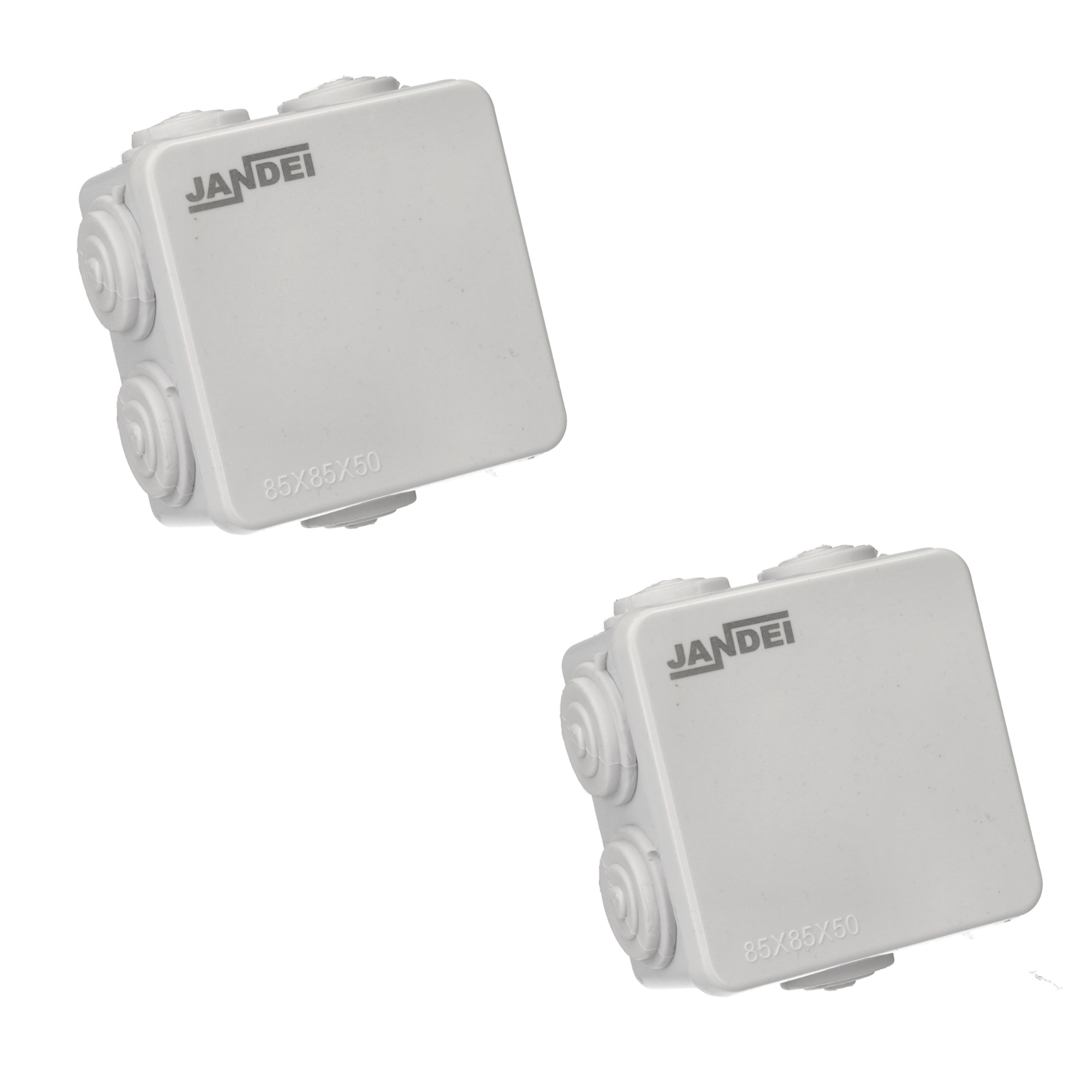 Opakowanie x2 Puszka do montażu powierzchniowego. Kwadratowy 85x50x50mm IP54 do instalacji wewnątrz/zewnątrz, 7 wejść.