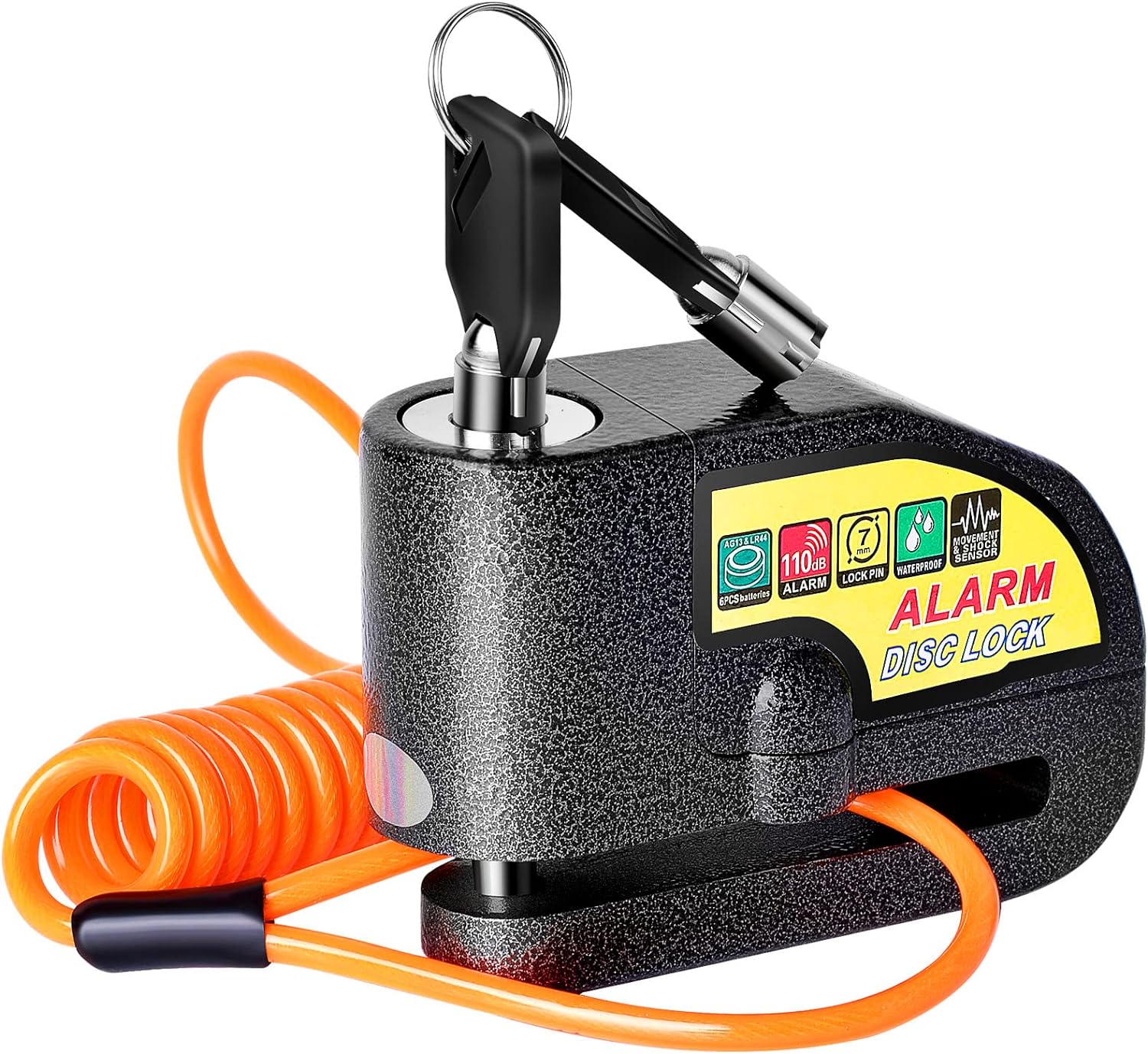 Bloc Disque Alarme Antivol Moto Bloque Disque Scooter Disc Lock Avec Alarme De 110db,2Clés,1.5m Câble Antivol,1 Sac De Bloc Disque - Auto