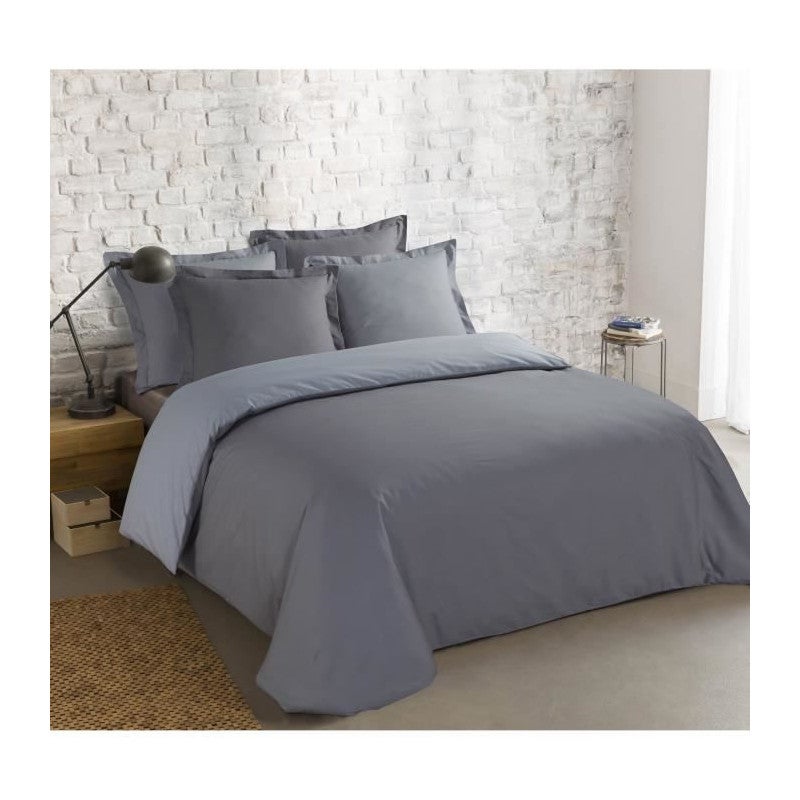 VISION - Bicolore - Housse de couette Réversible 200x200cm avec 2 taies 65x65cm -Gris/gris perle - 100% coton - 2