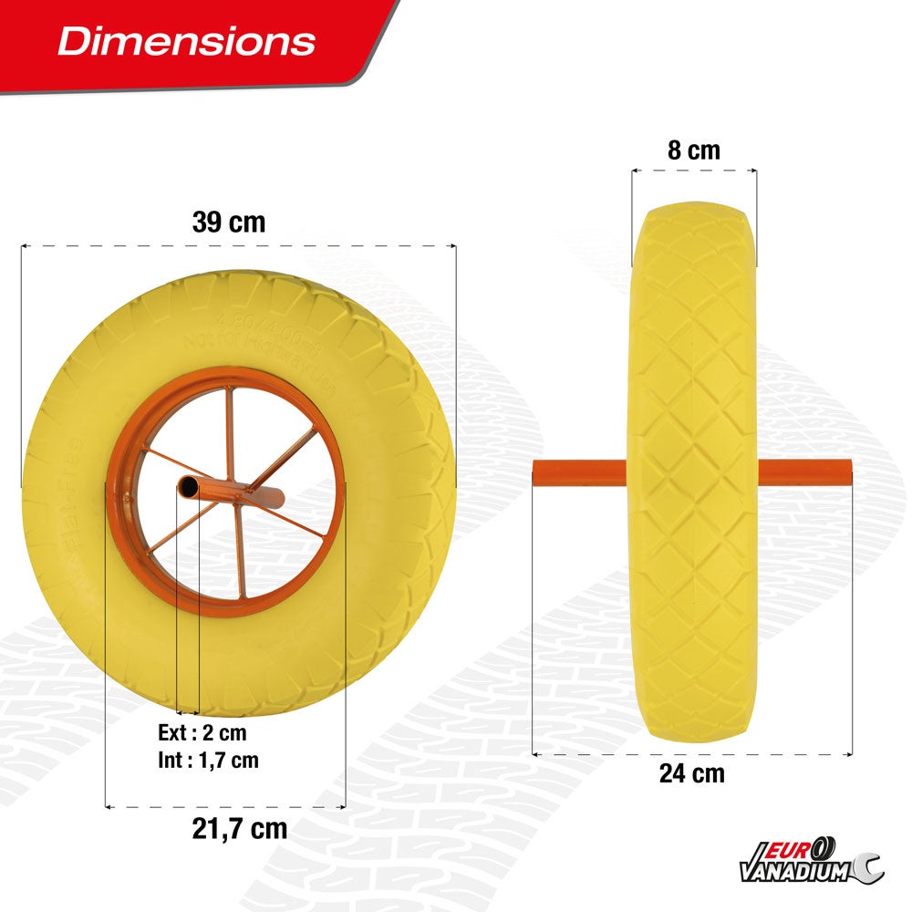 Roue de Brouette Increvable 390 mm – Axe ext 20 mm – Métal Renforcé, Haute Stabilité et Installation Facile - 3