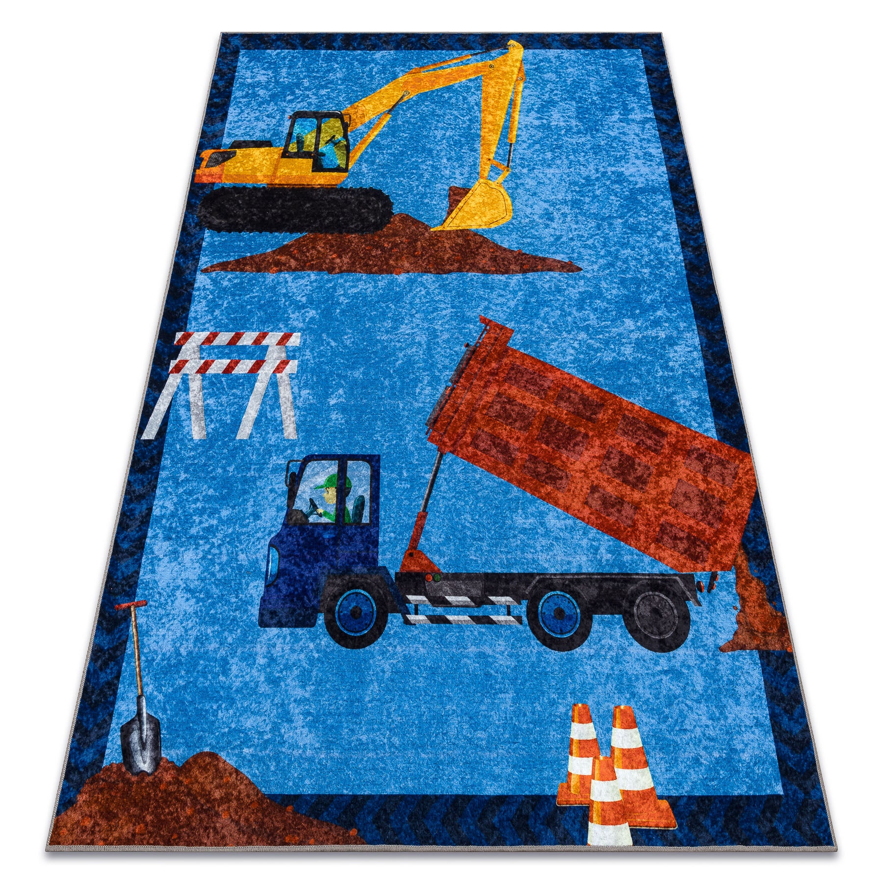 Dywan do prania JUNIOR 51827.803 Ciężarówka, koparka dla dzieci, antypoślizgowy - niebieski 140x190 cm