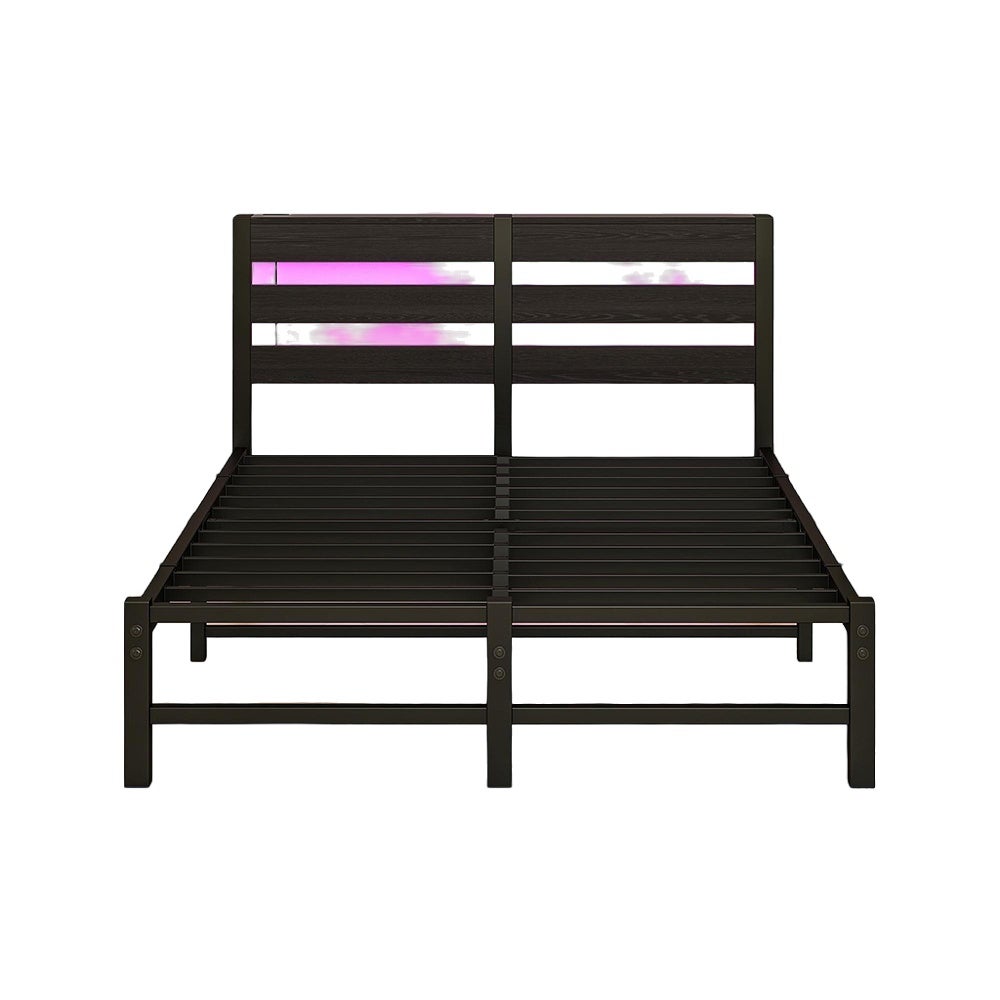 Łóżko dla dorosłych z oświetleniem LED i stacją ładującą USB, metalowa konstrukcja, materac nie wchodzi w skład zestawu, kolor czarny – 120 x 200 cm - 5