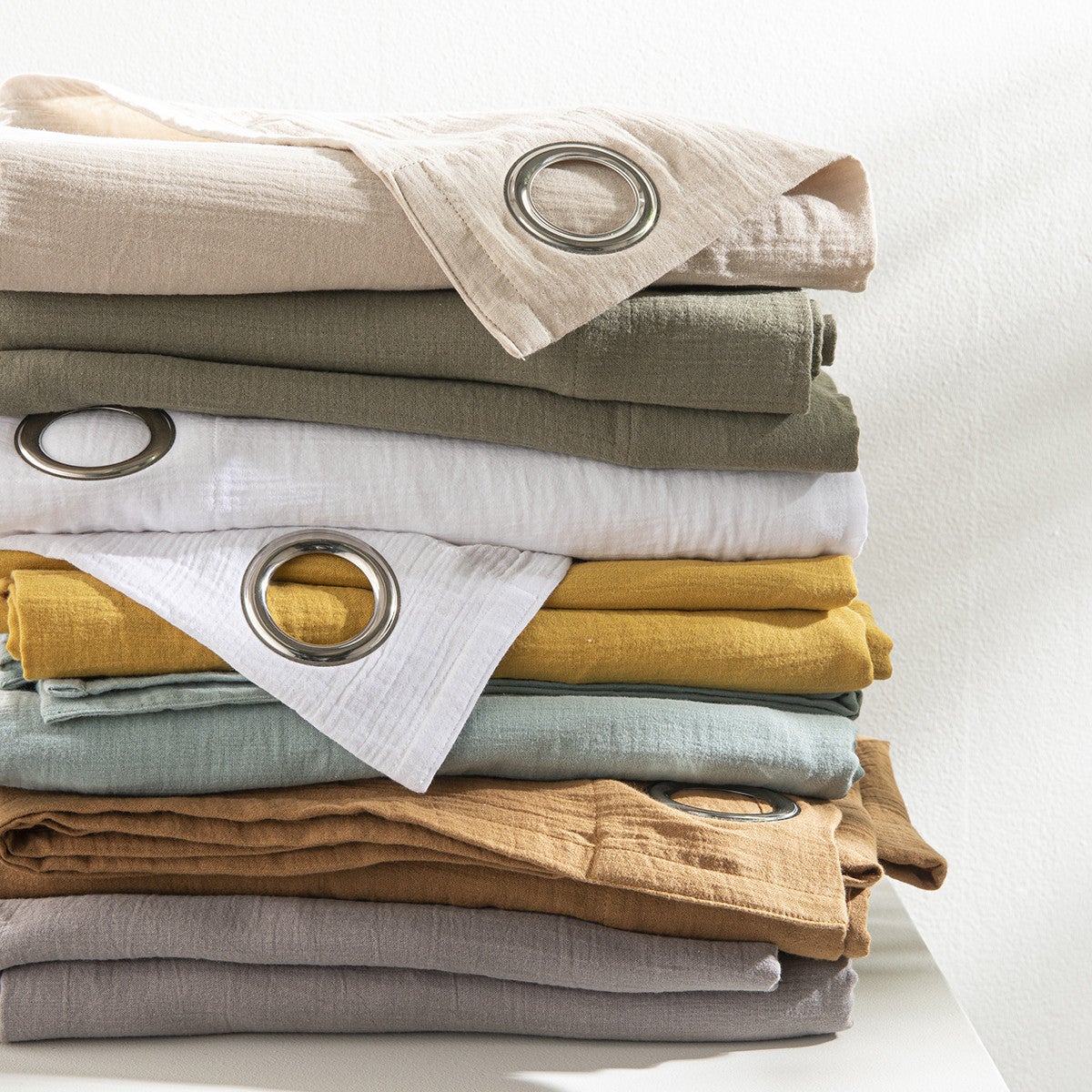 Rideau uni en gaze de coton oeillets à l'unité 140x260cm kaki - 4