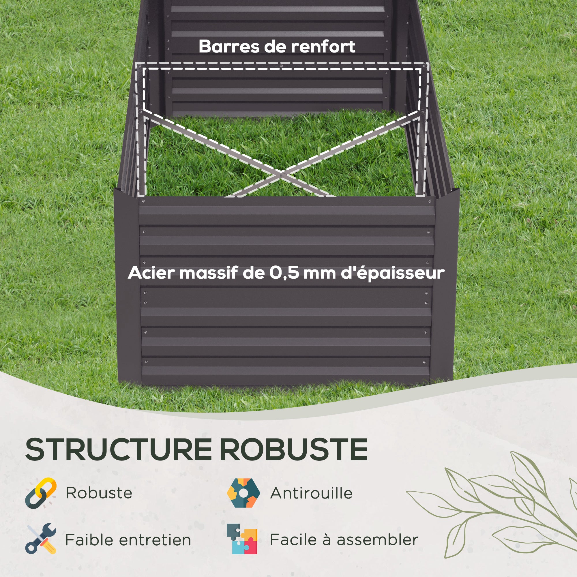Jardinière acier galvanisé Outsunny 180x90x59 cm - 5