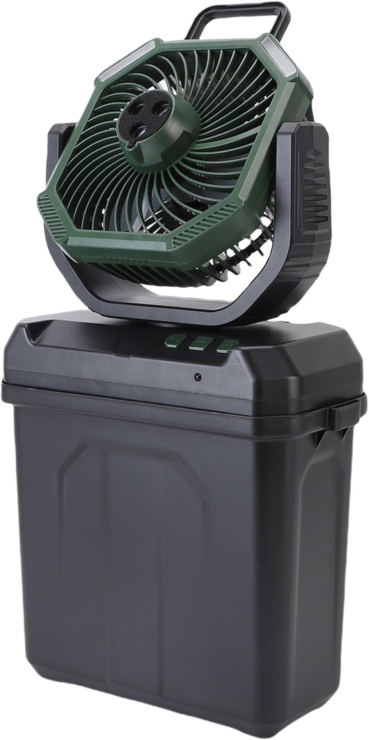 Akumulatorowy, przenośny wentylator zraszający do użytku na zewnątrz, kempingowy opryskiwacz chłodzący, wiadro 6 l, 3 dysze, czarno-zielony