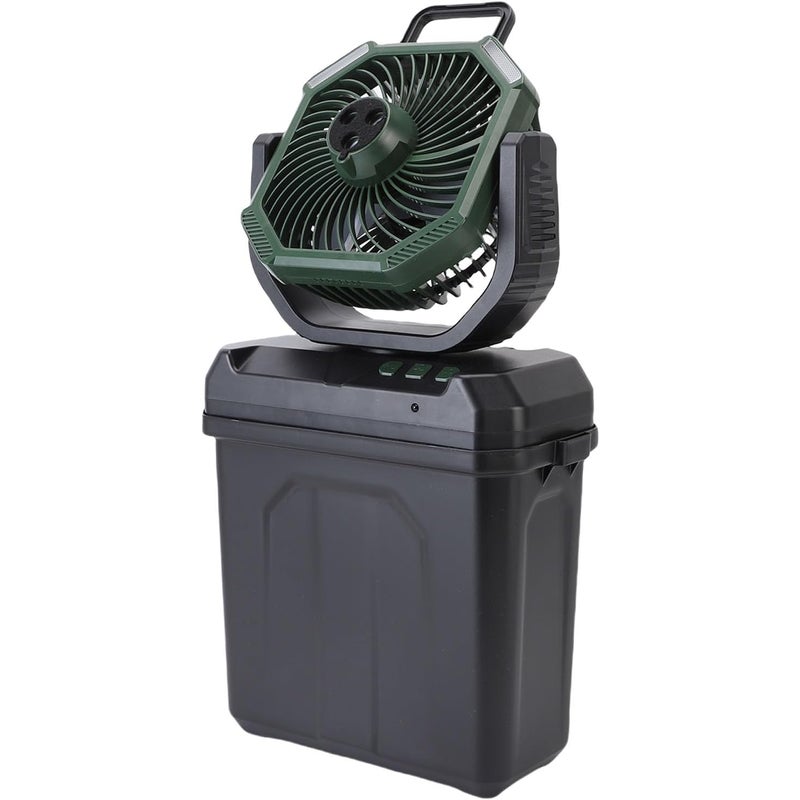 Akumulatorowy, przenośny wentylator zraszający do użytku na zewnątrz, kempingowy opryskiwacz chłodzący, wiadro 6 l, 3 dysze, czarno-zielony