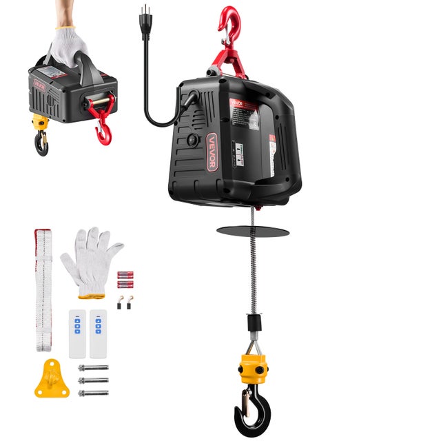 Palan Électrique VEVOR Portable 2 en 1 Treuil Électrique 500 kg Treuil de Levage 1500 W pour Usine Entrepôt, Hauteur de Levage 7,6 m Vitesse 5 m/min
