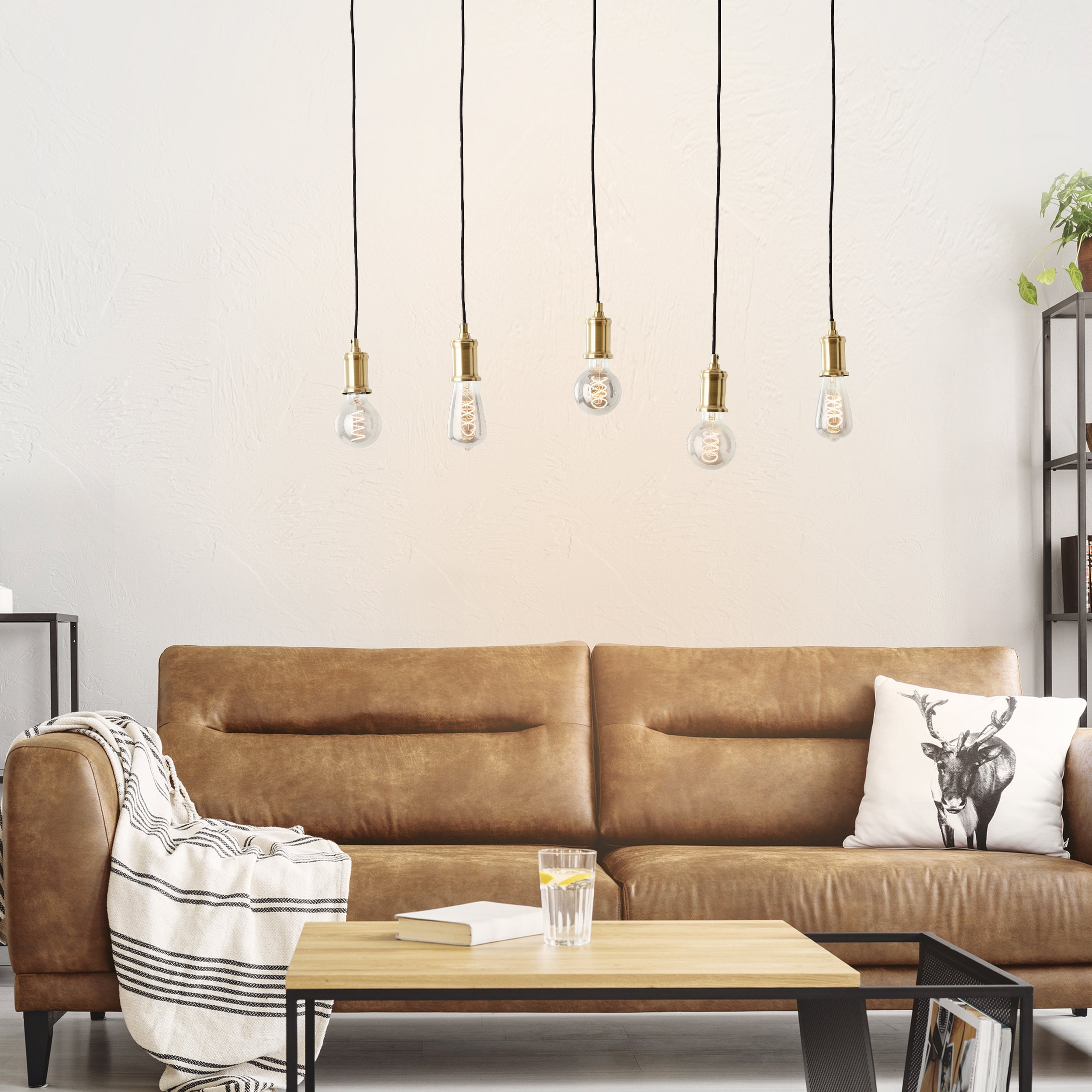 Darcia błyszcząca lampa wisząca 5 żarówek czarny metal/czarne drewno 5x A60, E27, 60 W - 5