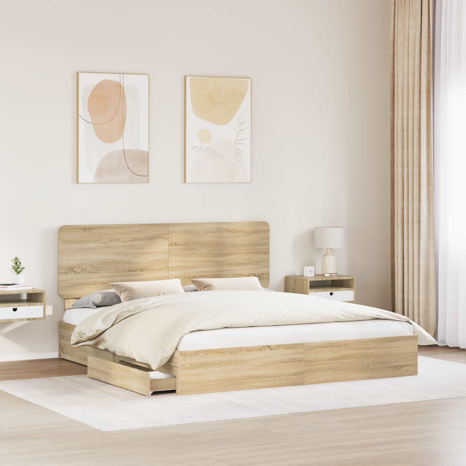 Lit de rangement chêne 180 x 200 cm panneau de bois - 3