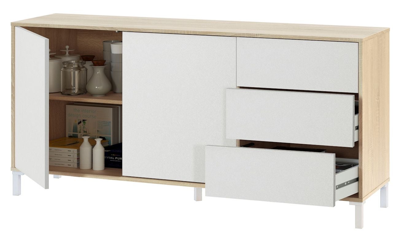 Buffet AMAYA 2 portes et 3 tiroirs L154cm - Blanc / Bois - 2
