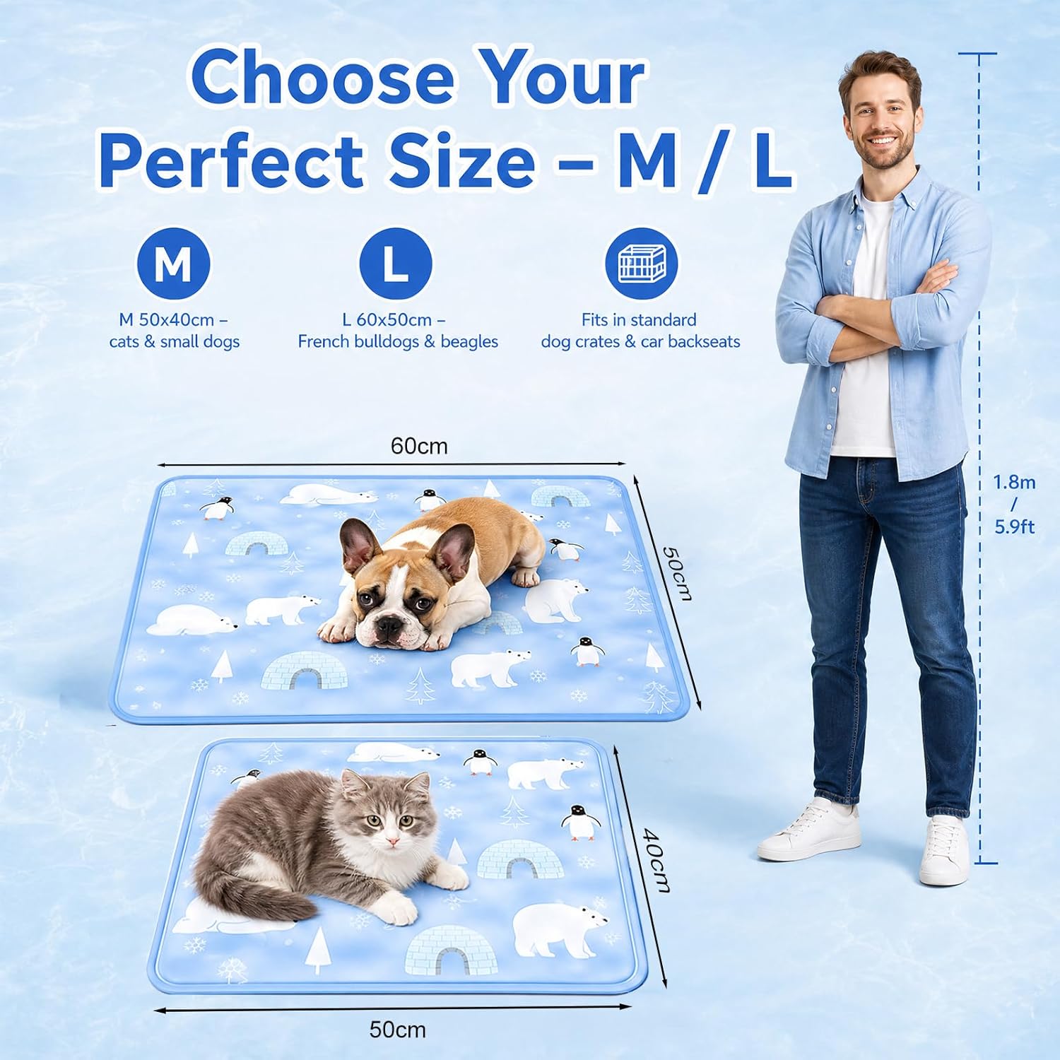 Tapis Rafraichissant Chien Chat, Tapis Auto-Rafraîchissant Animaux, 40x50cm Coussin Rafraîchissant Imperméable Pliable, Facile à Nettoyer - 5
