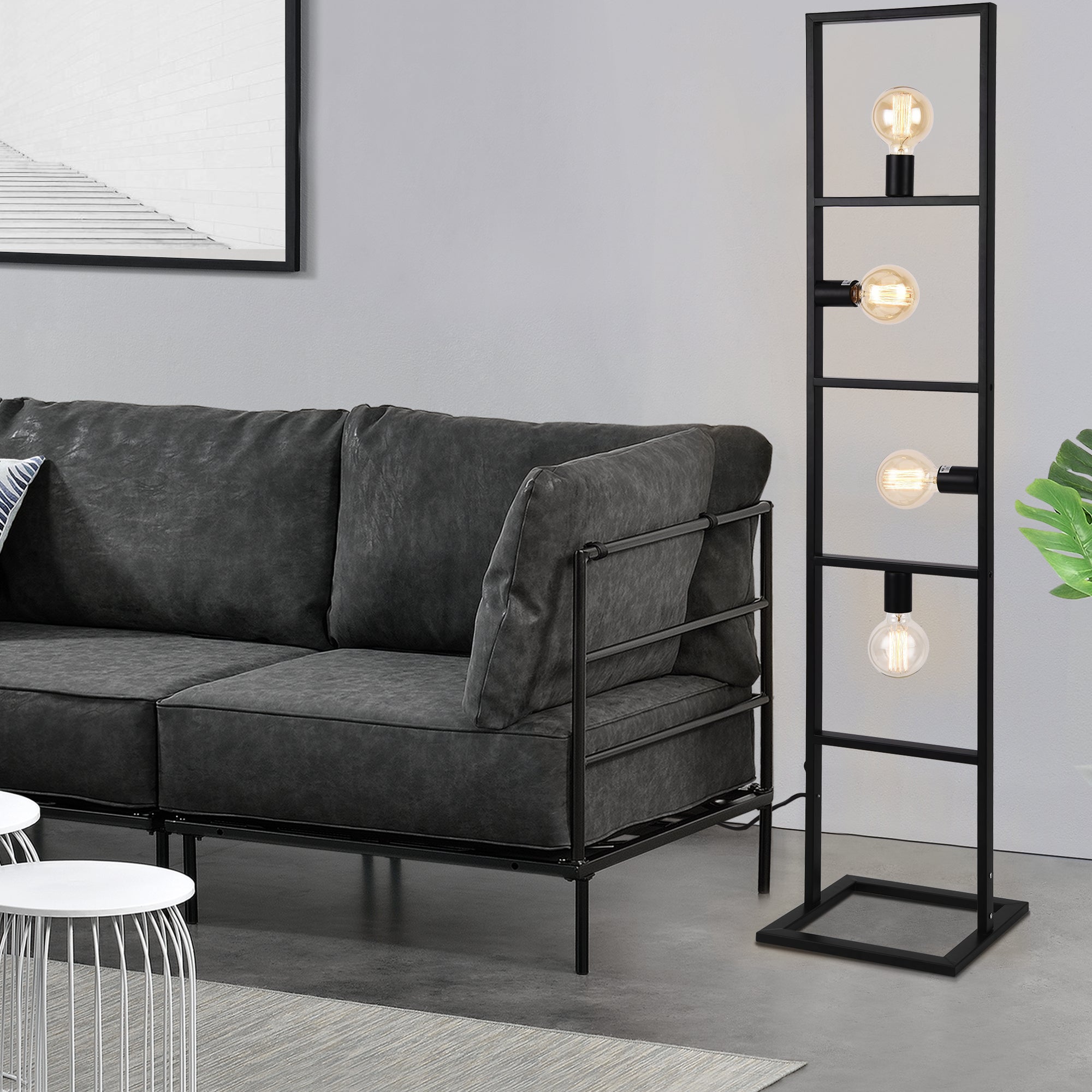 [lux.pro] Lampadaire Lampe À Pied Métal Noir 4 X E27 142,5 X 31 X 31 Cm - 2