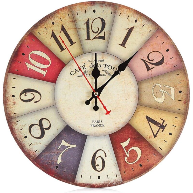 Ceas de perete din lemn – 30 cm retro cu cifre mari – Ceas de perete silențios, fără ticăiat, pentru bucătărie, sufragerie