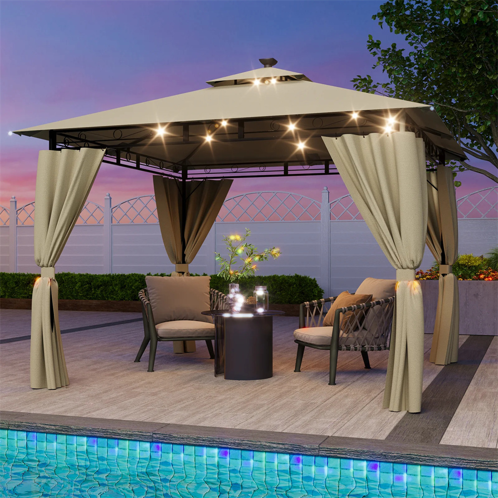 Kaket pabellón exterior de 3x3 m con iluminación led, impermeable y resistente al sol; pérgola de jardín con doble techo para 4 a 6 personas.