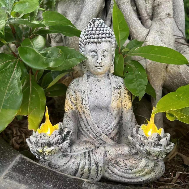Décoration de statue de Bouddha d'extérieur, ornements de statue de Bouddha de jardin zen, lumières solaires, lotus de Bouddha - 8