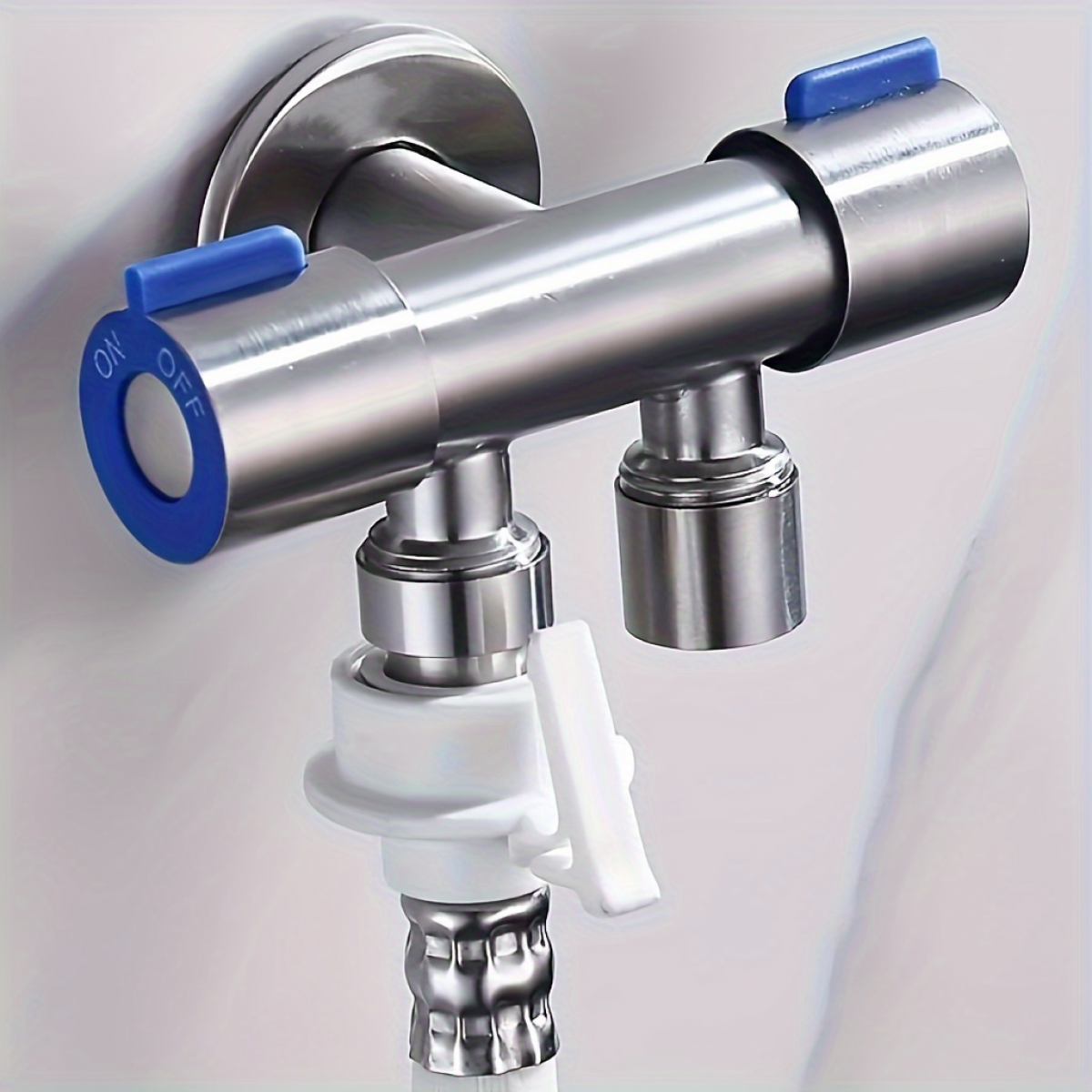 Robinet d'angle à trois voies en acier inoxydable, robinet de machine à laver à double poignée, robinet de salle de bain, robinet de dérivation - 3