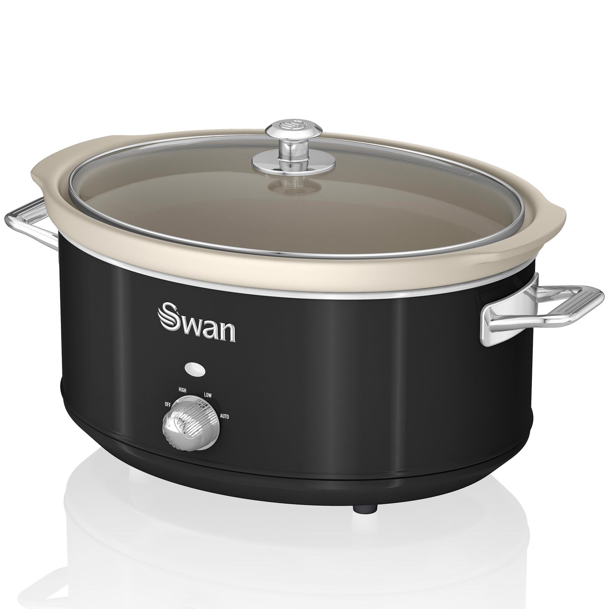 SWAN SF17031GRNEU Retro Slow Cooker 6,5L, Panela de Cerâmica Antiaderente sem PFOA e PTFE, Cinza, 320W