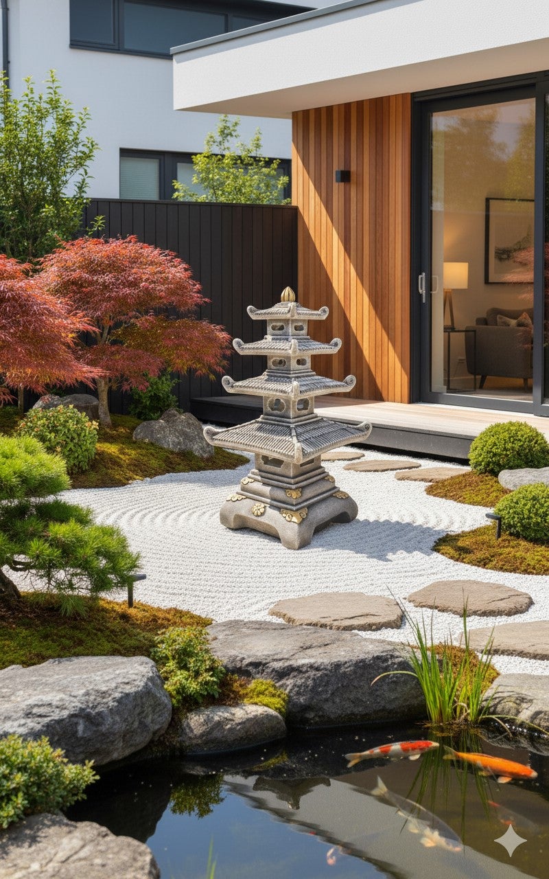 Statue Pagode 48x89cm. Betón - Pierre. Mousse grise - 2