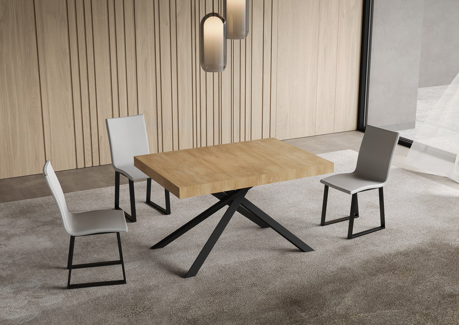 Stół rozkładany Niket 130/234x90 cm dąb naturalny z nogami w kolorze antracytowym