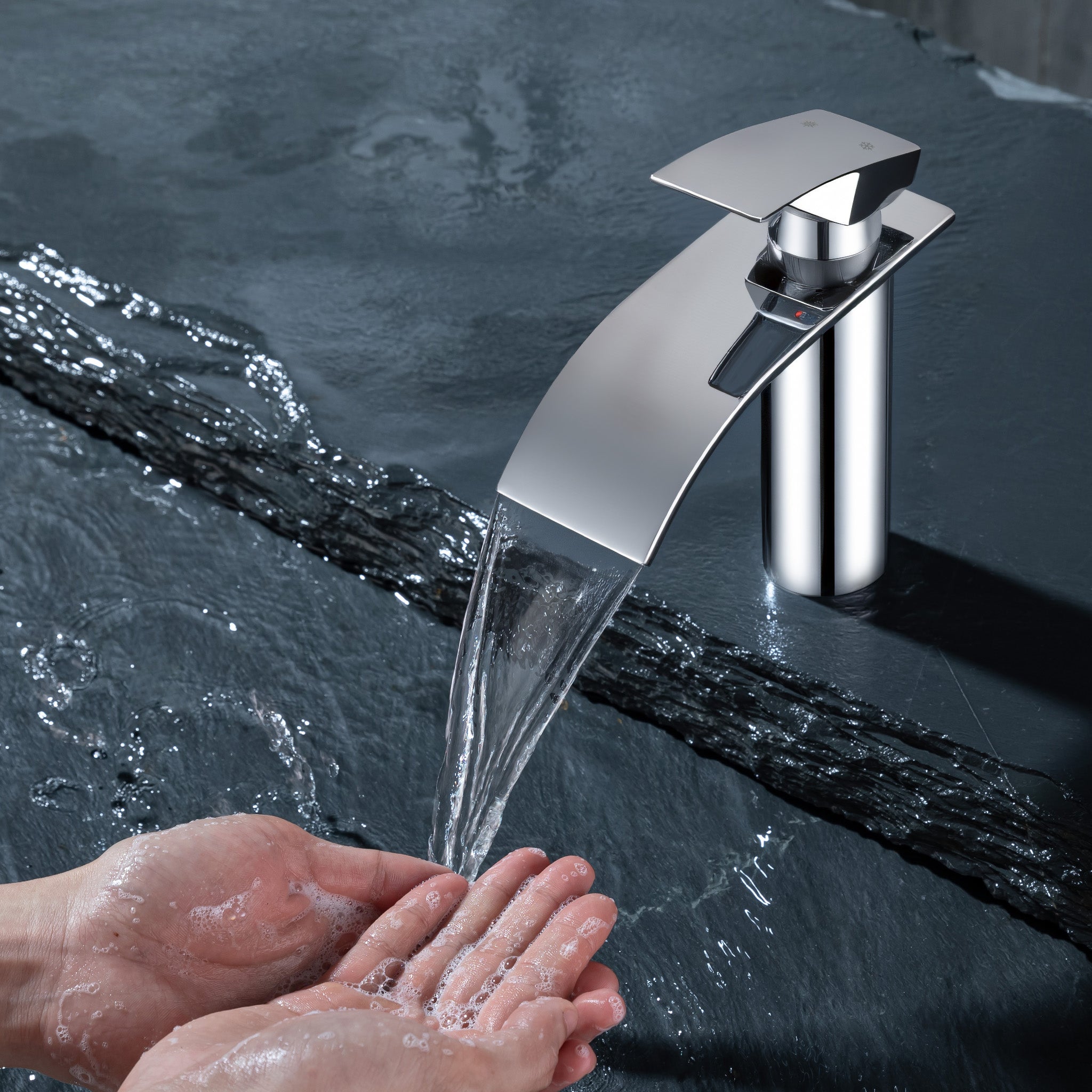Robinet Salle de Bain Cascade Mitigeur de Lavabo Design Moderne pour Vasque Chromé en Inox - 9