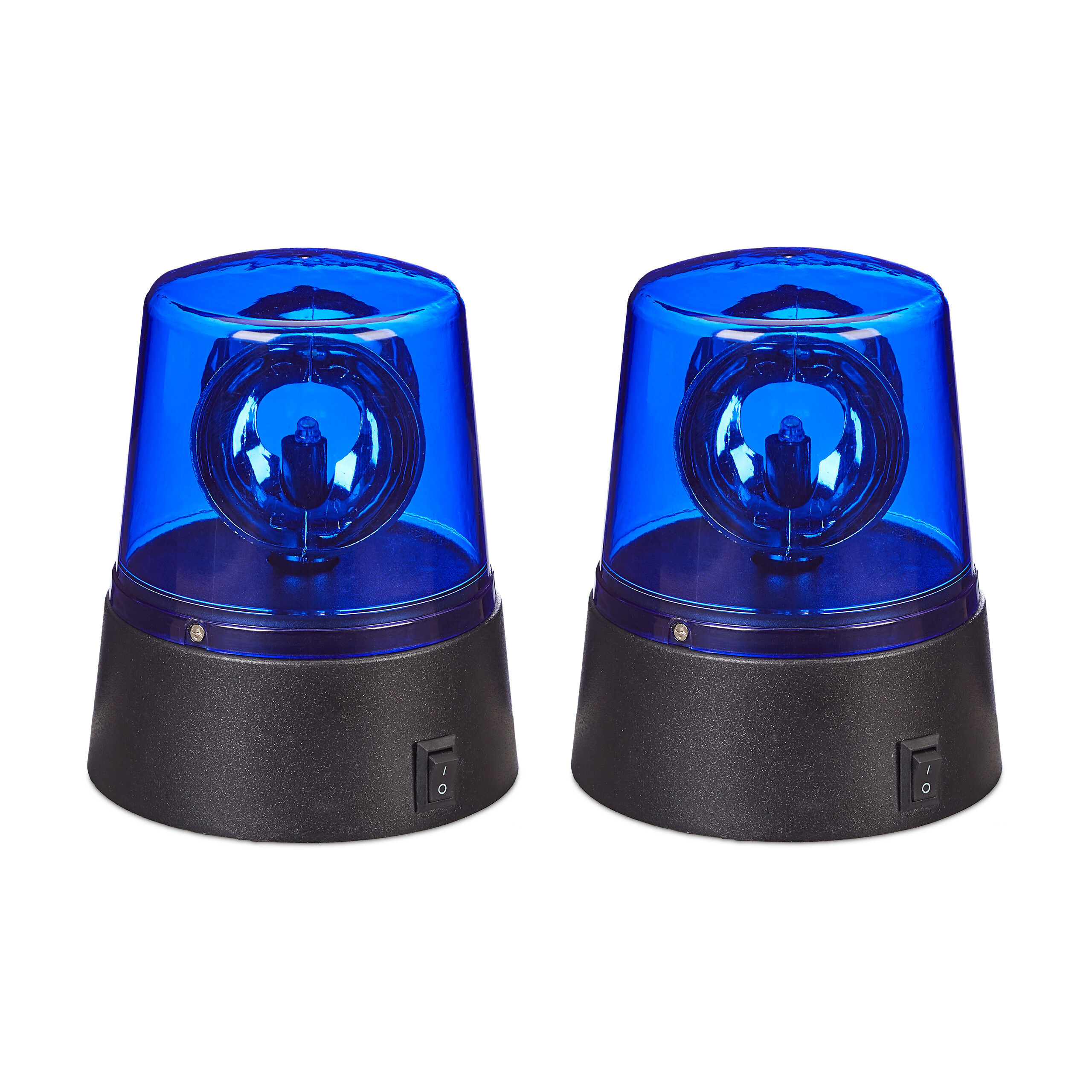 Relaxdays set 2 luces policía led, luz advertencia omnidireccional, para fiestas, a pilas, fiestas, cumpleaños, azul