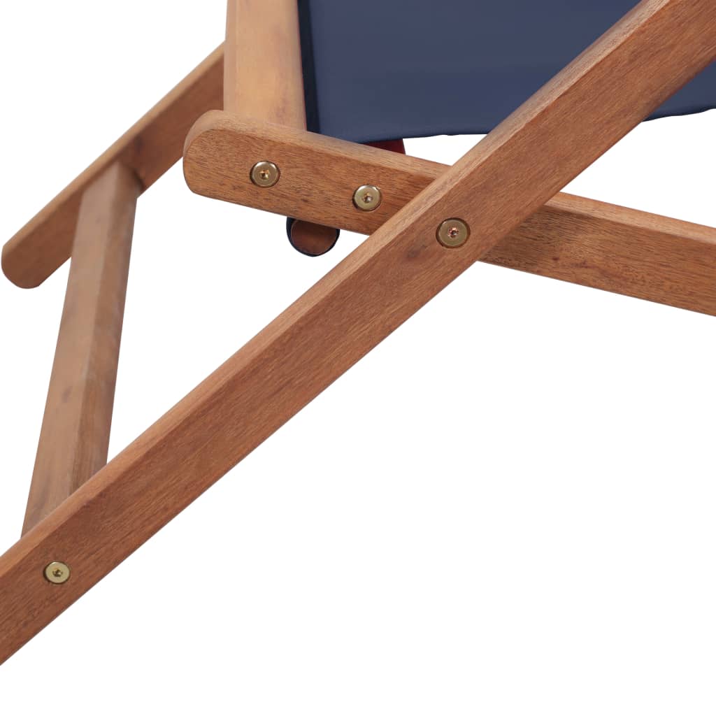 vidaXL Silla de playa plegable de tela y estructura de madera azul - 8