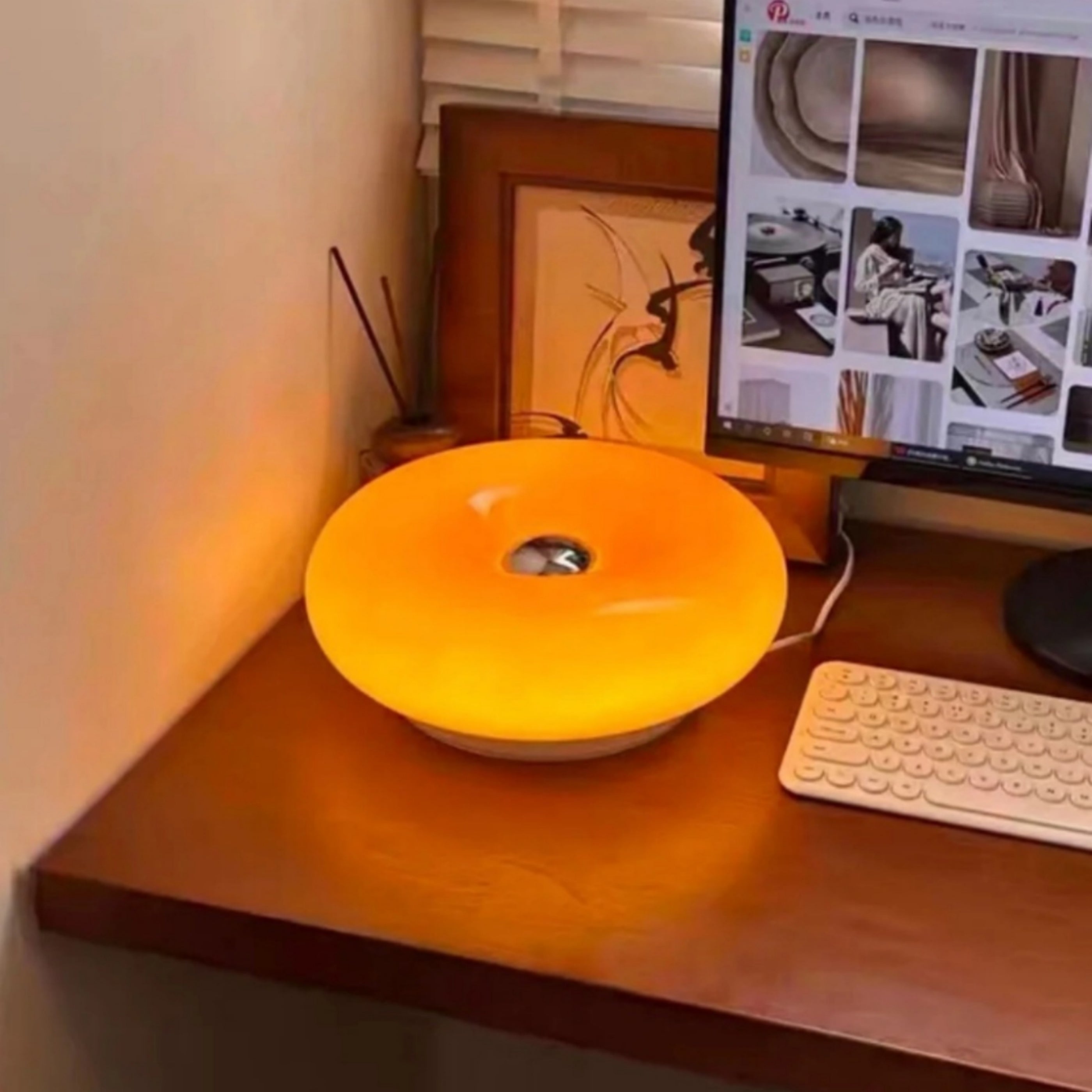 10PC Lampe à poser, Lampe Donut Touch, Lampe d'ambiance rétro Bauhaus, Lampe de bureau LED, Lampe de chevet avec 3 modes d'éclairage, Orange - 7