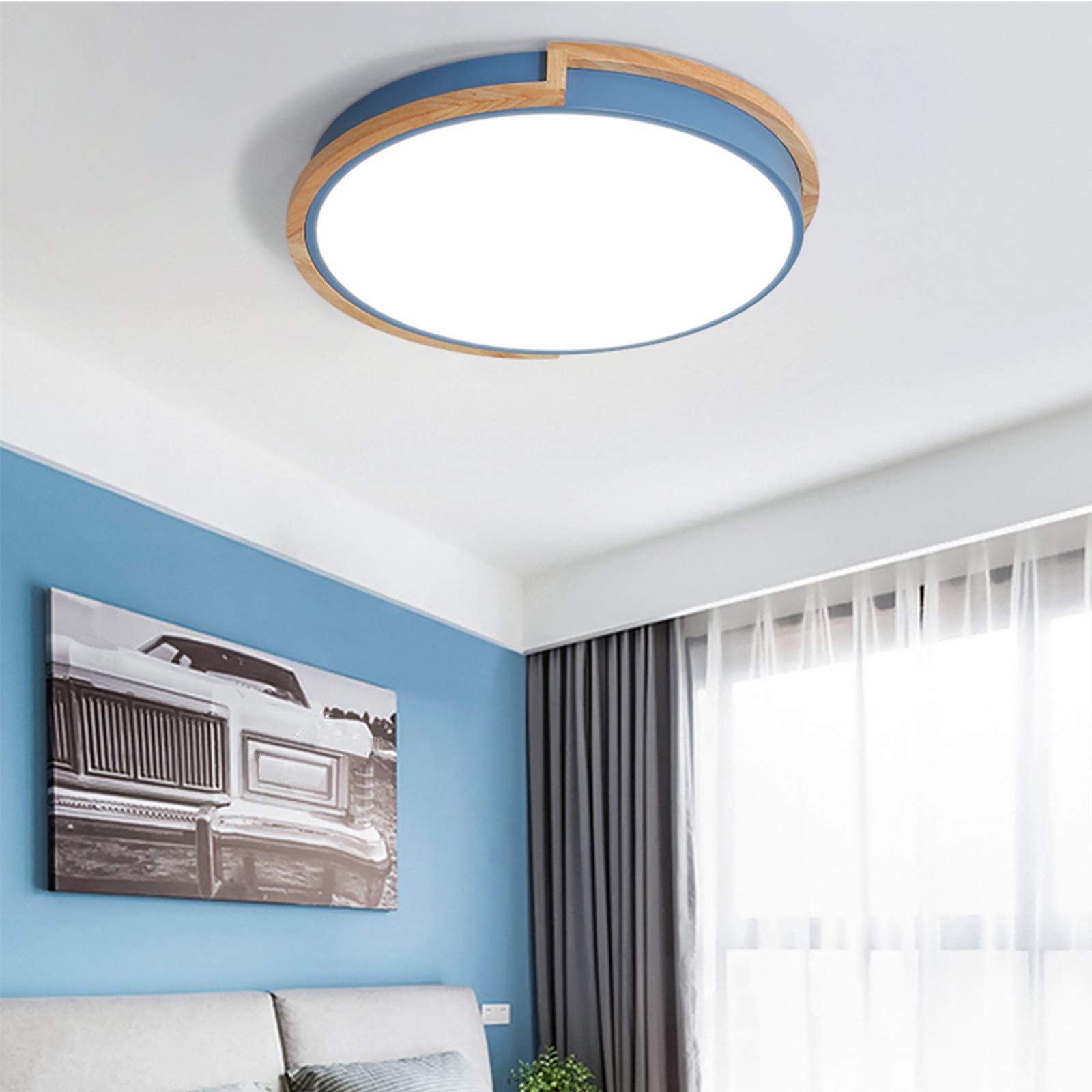 Plafoniera LED A Soffitto In Legno Di Quercia E Acrilico, 24W 4500K Luce Naturale, Ø30cm, Per Camere E Soggiorni
