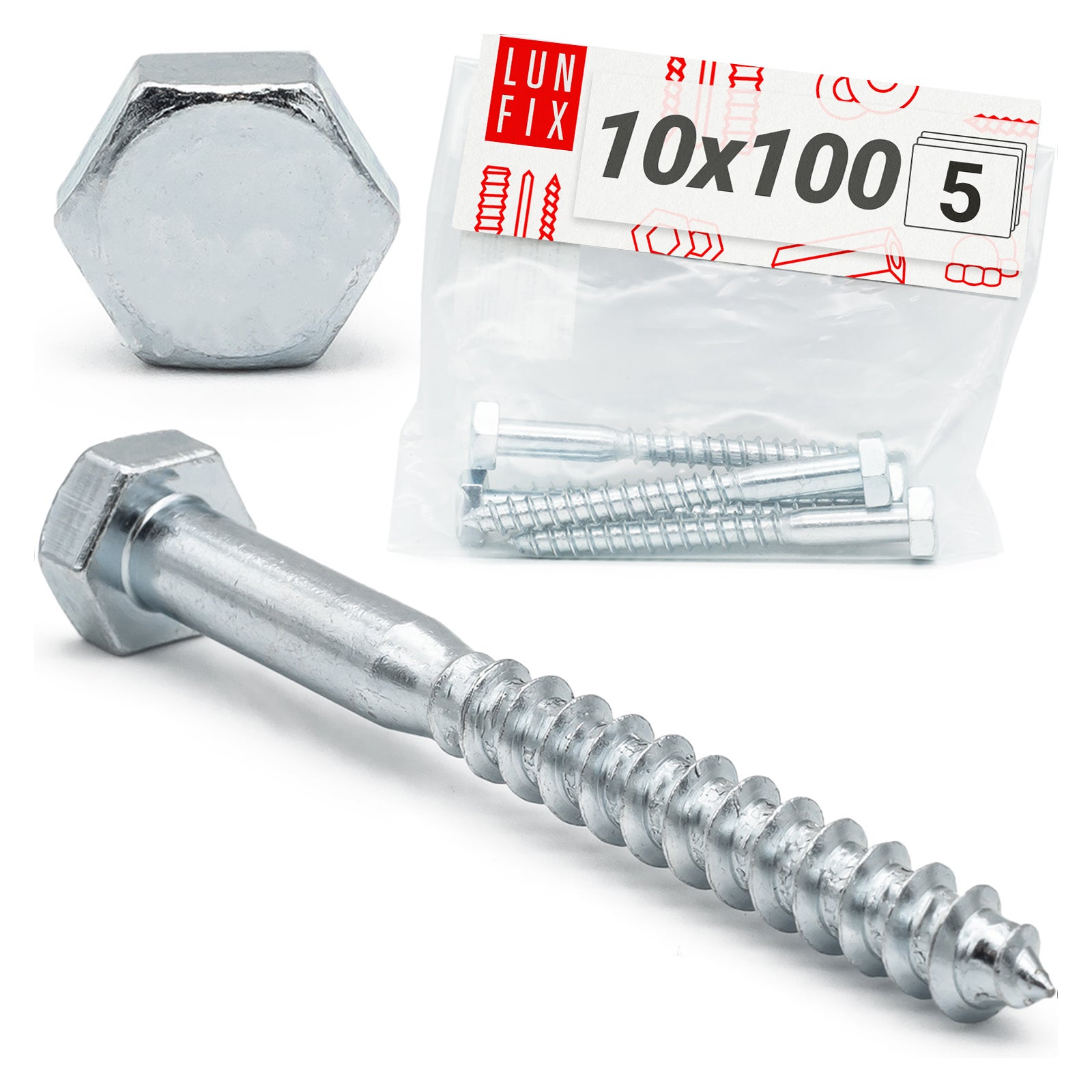 Wkręty ciesielskie z łbem sześciokątnym DIN571mm M10x100mm 5szt.