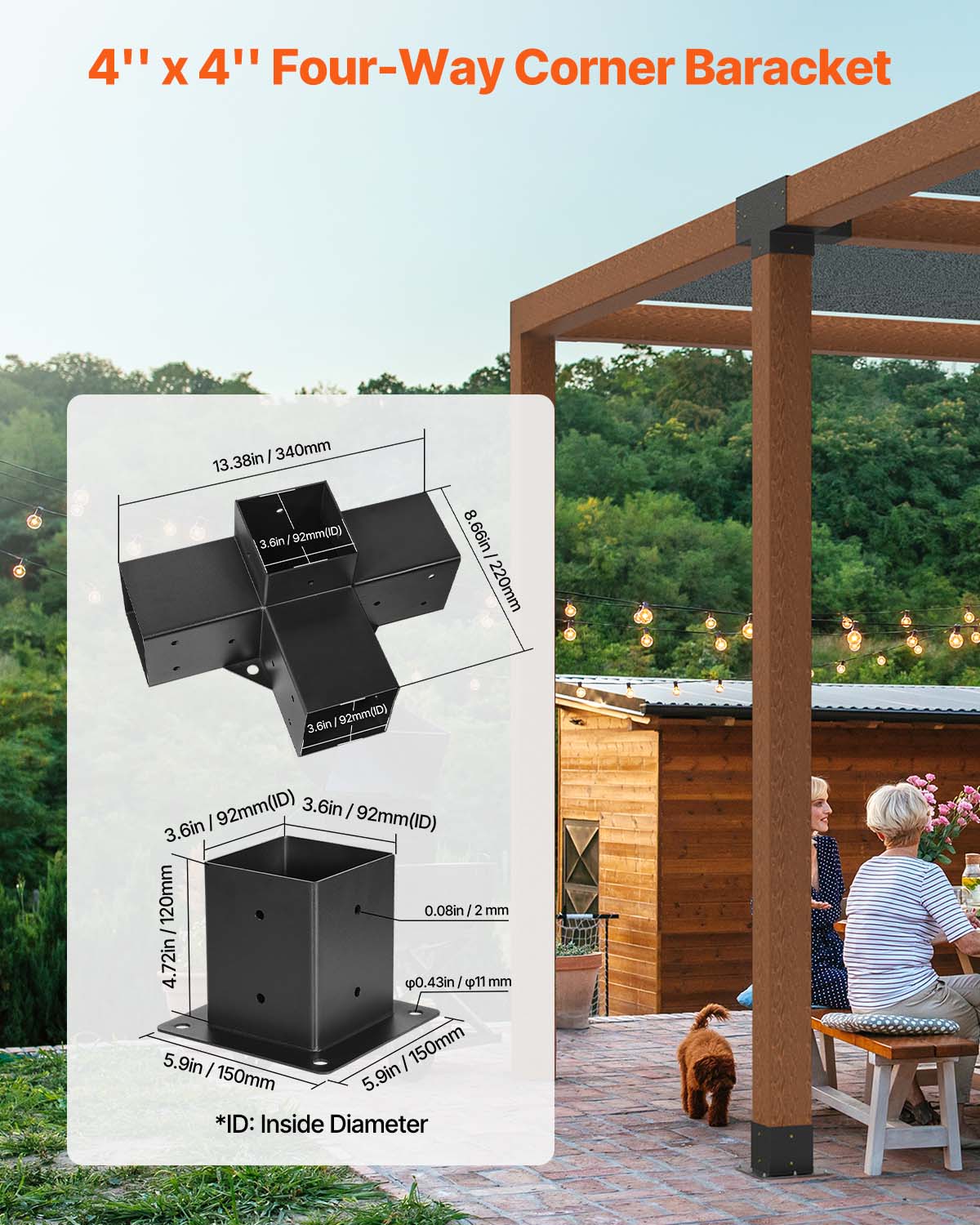 Kit Supports de Pergola VEVOR 4x4 po 10x10 cm Support de Poteau Bois de Menuiserie 2 Supports deAngle a 4 Voies 2 Bases de Poutres Quincaillerie Brico - 2