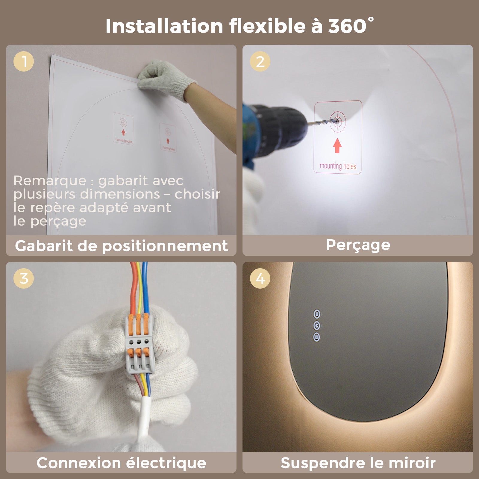S'AFIELINA Miroir lumineux 60 × 45 cm Asymétrique 3 couleurs de lumière et luminosité ajustable - 8
