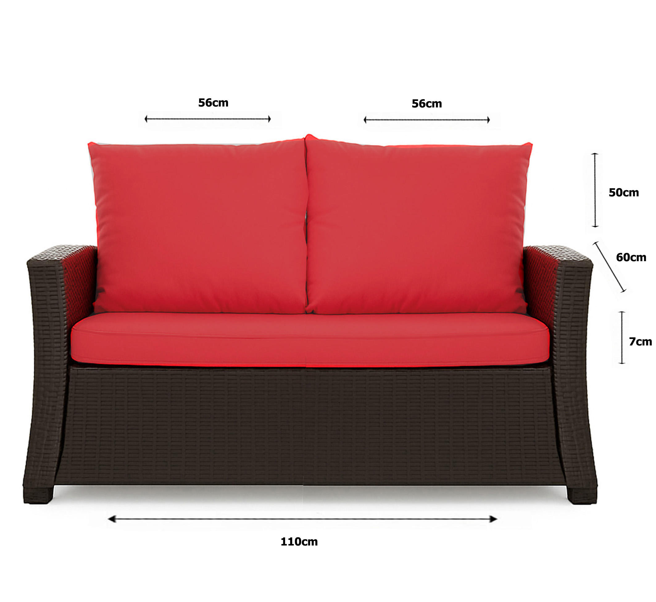 Coussins de canapé meubles de jardin en résine tressée Rouge, Coussins balançoire d'extérieur 110x60x50cm Coussin pour banquette 2 places mix - 3