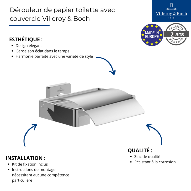 Villeroy & Boch Elements Striking porta rotolo con mensola, cromo